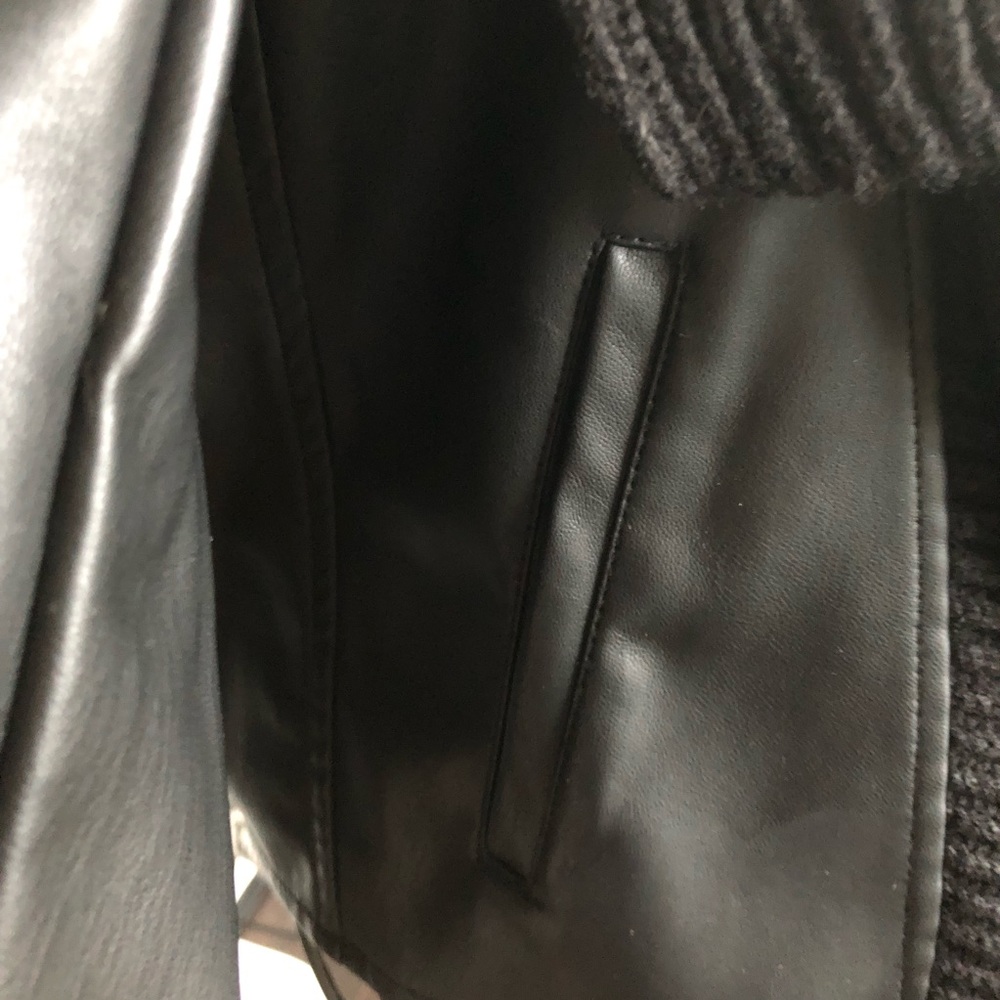 Leather Jacket with Knit Waterfall Drape Front - Picture 4 of 5